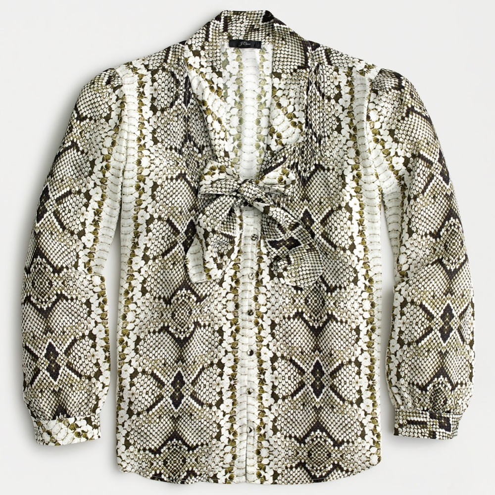 J Crew Snake Python Button Down Shirt Pussybow - image 1
